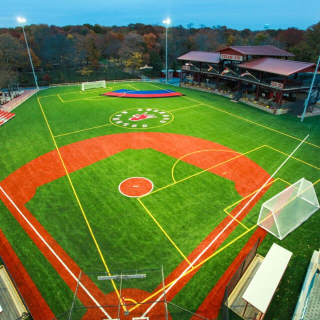 Birds eye view of the baseball field.