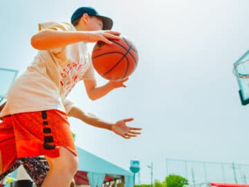 Camper prepares to throw basketball