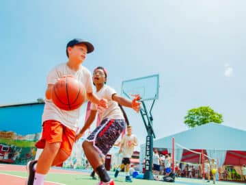 Boys playing basketball.