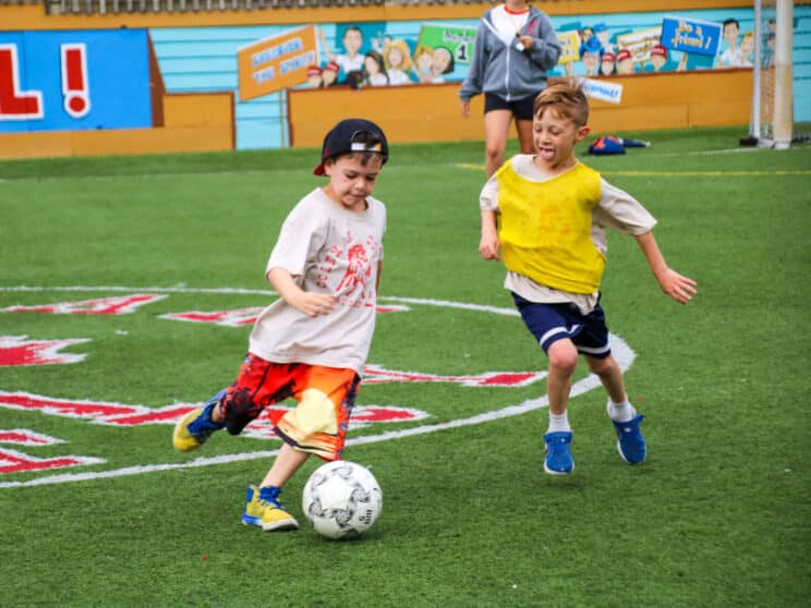 Campers playing soccer.