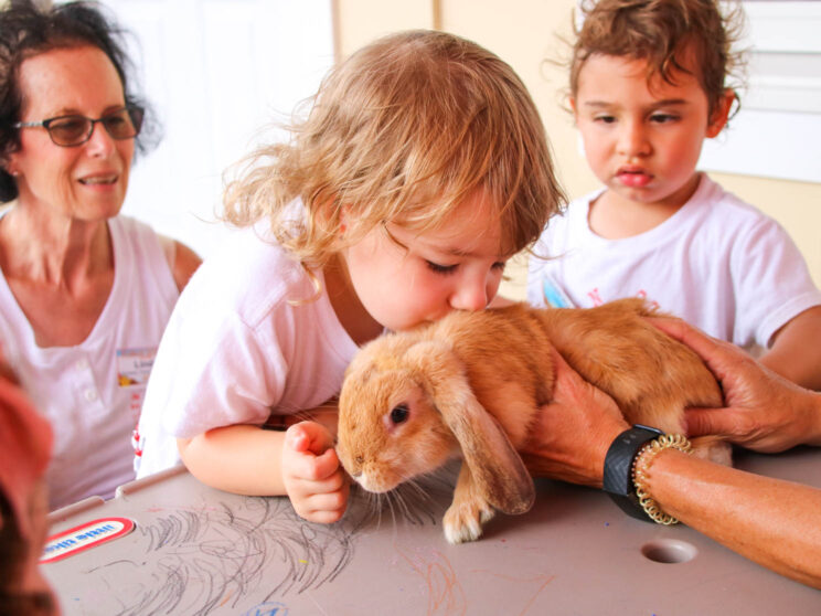 Camper kissing a bunny.