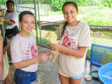 Campers holding ducks.