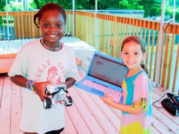 Campers working on robots.