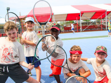Campers with their tennis raquets.