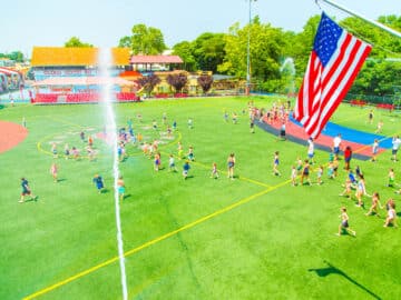 Campers playing on the field.