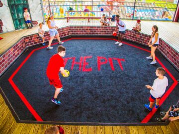 Campers playing GaGa in The Pit at camp