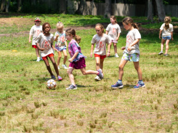 Campers playing soccer.