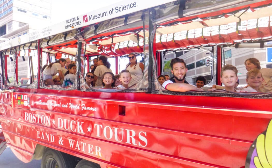 Group of campers on Boston Duck Tours Bus