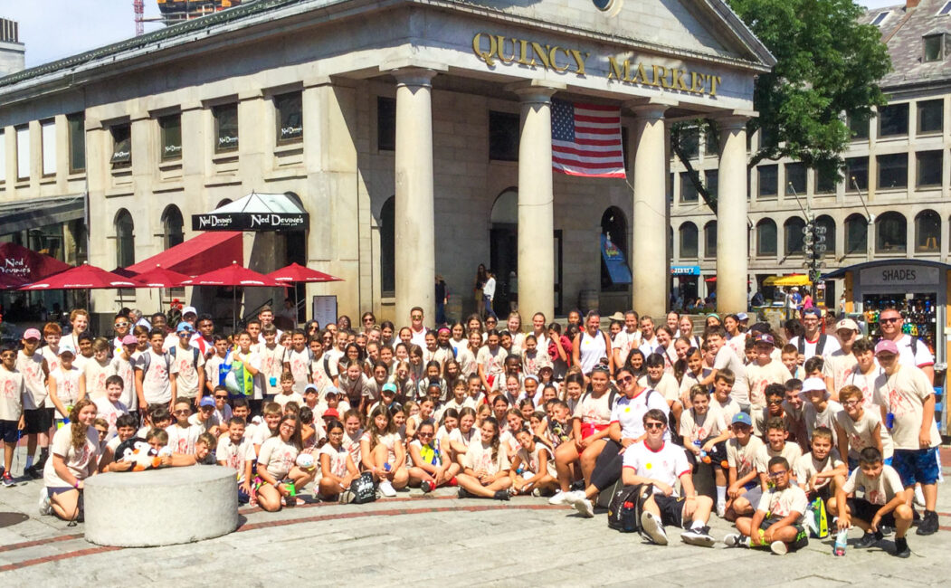 Large group of campers in front of Quincy Market