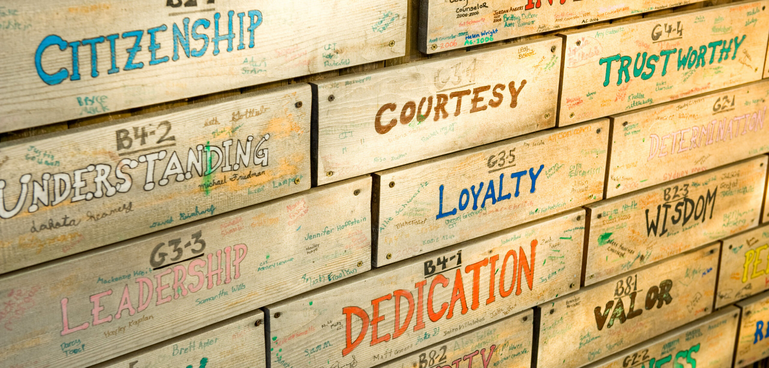 Wall of words such as "Courtesy", "Loyalty", "Dedication".